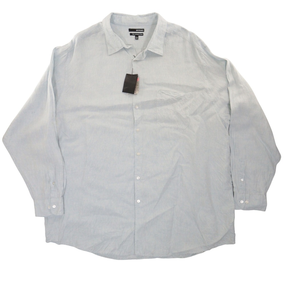 Murano Shirt Men 4XL Tall Long Sleeve Button Down Linen Light Blue NWT *FLAWS